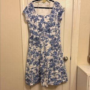 Joie Blue and White Tropical Print Midi Dress